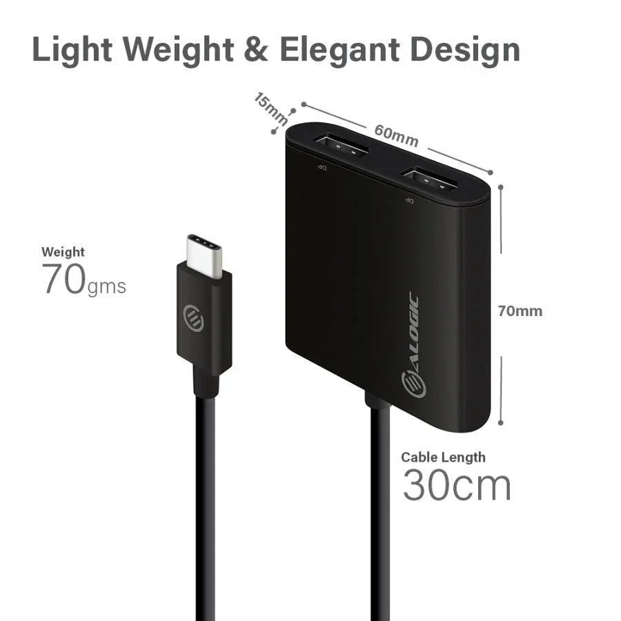 ALOGIC USB-C to Dual DisplayPort Adapter - 4K - 30 Hz (UC2DP-ADP)