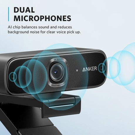 ANKER AI-Powered | 2K Webcam | 78° | 90° | 115° | Dual Mic (A3362011)