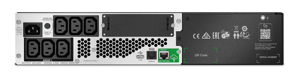 APC APC Smart-UPS Lithium Ion Short Depth 1000VA 230V with SmartConnect uninterruptible power supply (UPS) Line-Interactive 1 kVA 800 W 6 AC outlet(s) (SMTL1000RMI2UC)