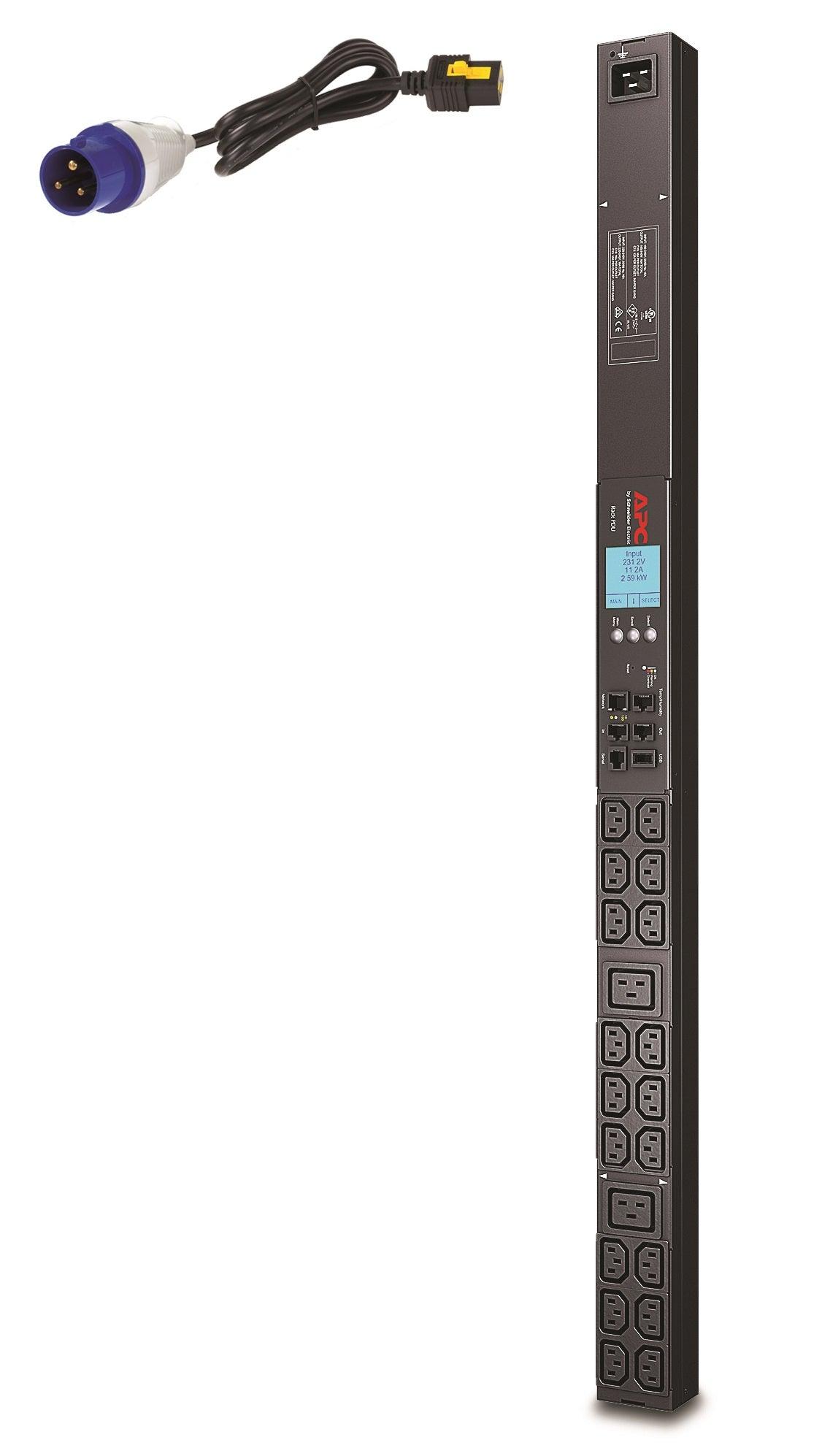 APC Rack PDU 2G | Metered | ZeroU | 16A | 230V | (18) C13 & (2) C19 | IEC309 Cord (AP8858EU3)