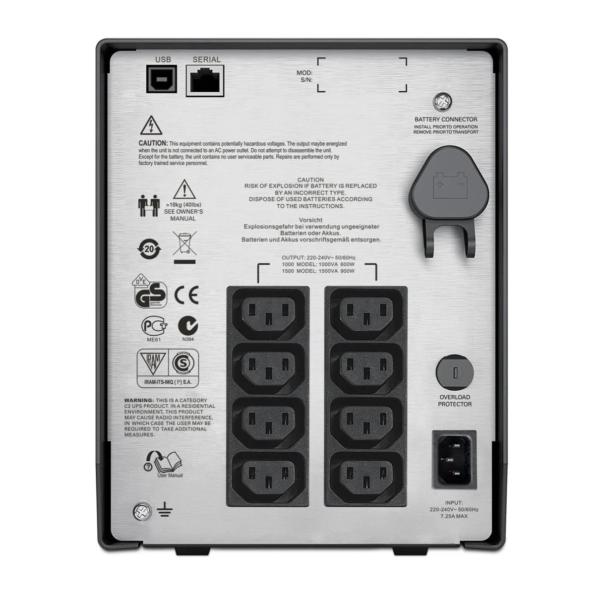 APC Smart-UPS C 1000VA - LCD | 230 V | 600 W | 5% THD | 8 x C13 | USB | 455 J | 17.27 kg (SMC1000I)