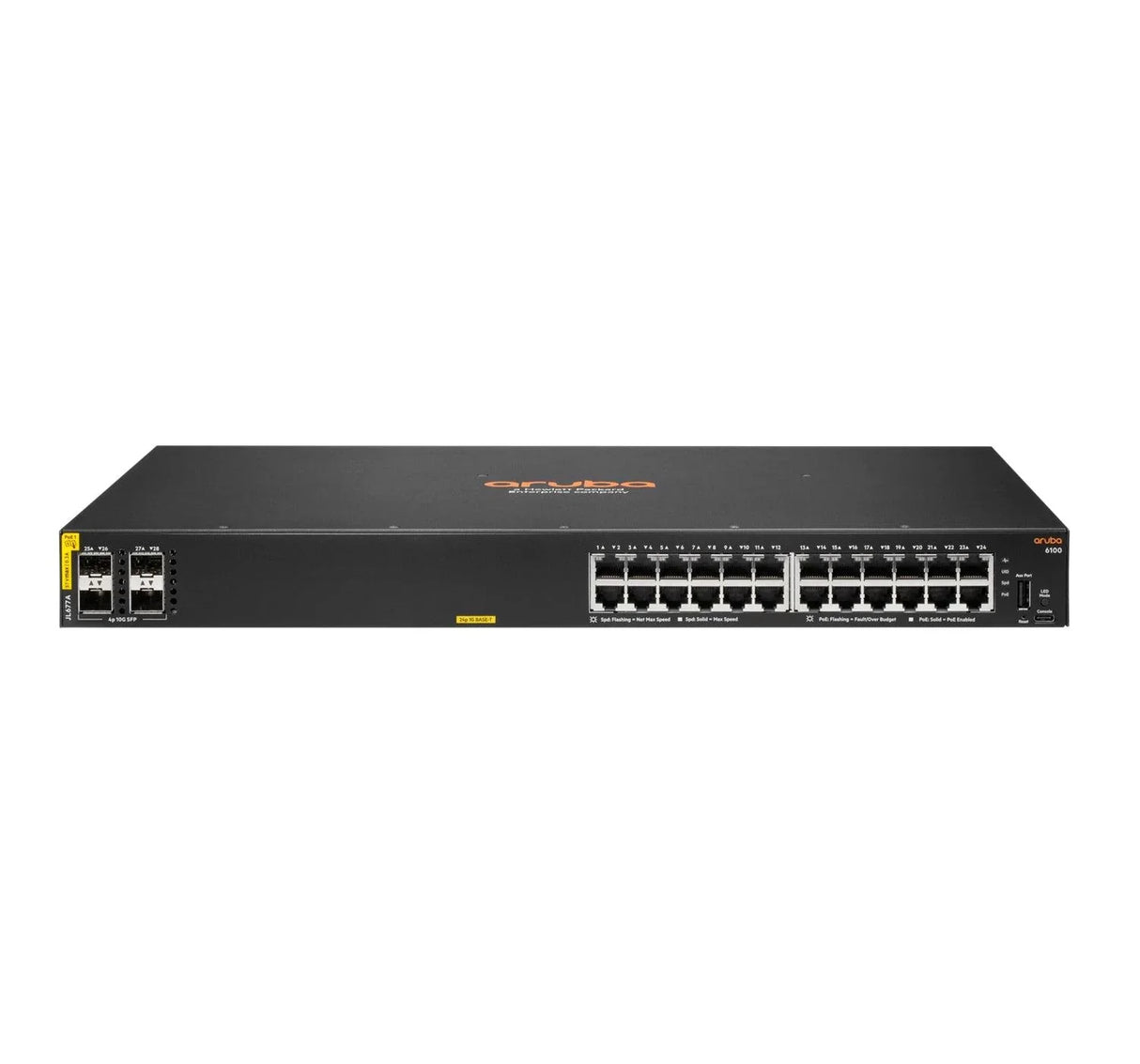 ARUBA 6100 – Managed Layer 3 / 24-Port / Gigabit – 1U Rack-Mount Network Switch with 4 SFP+ & 370W PoE+