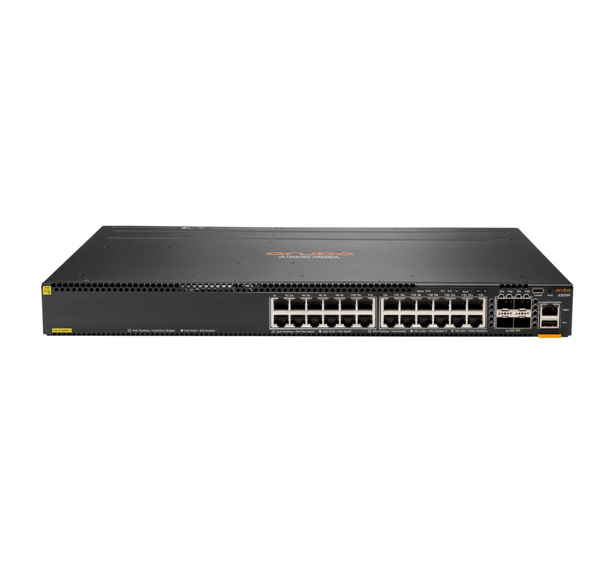 Aruba 6300M 24-port 1GbE Class 4 PoE & 4-port SFP56 Managed L3 Gigabit Ethernet (10/100/1000) Power over Ethernet (PoE) 1U
