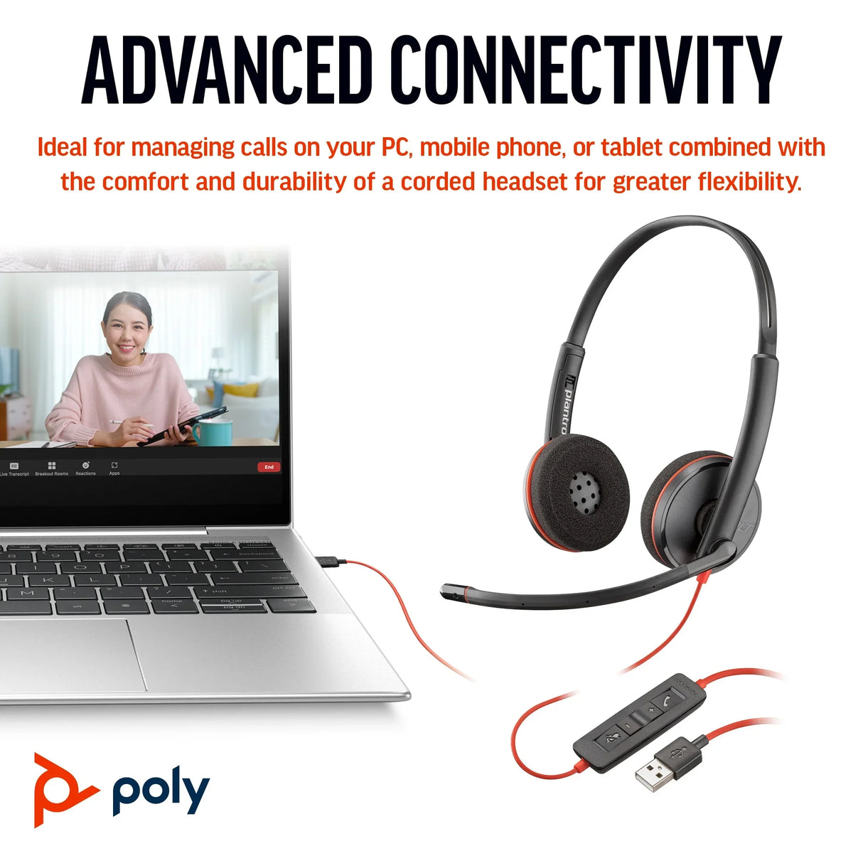 POLY Blackwire 3220 – Wired (3.5mm) / Office – On-Ear Headset