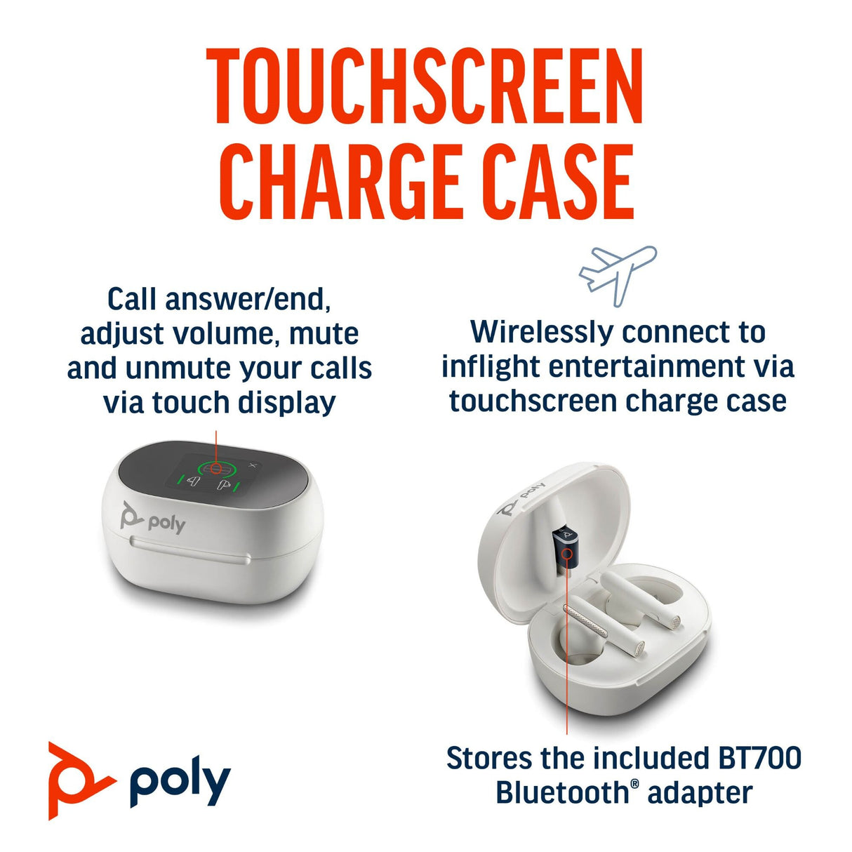 POLY Voyager Free 60 UC BT700 USB-C Touchscreen Charge Case Headset