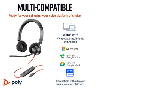 POLY Blackwire 3320 Wired On-ear Stereo MS Teams Certified Headset