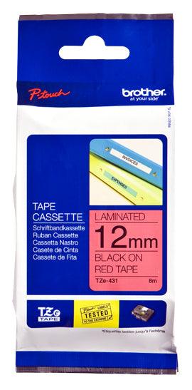 BROTHER 12 mm black on red tape | 8m (TZE-431)