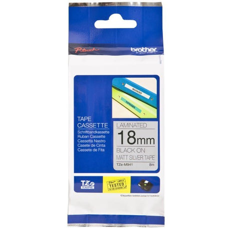 Brother 18mm Black on Silver Matt TZE Labelling Tape