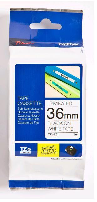 BROTHER 36 mm black on white tape | 8m (TZE-261)