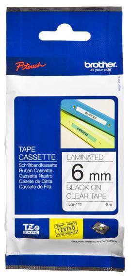 BROTHER 6 mm black on transparent | 8m (TZE-111)