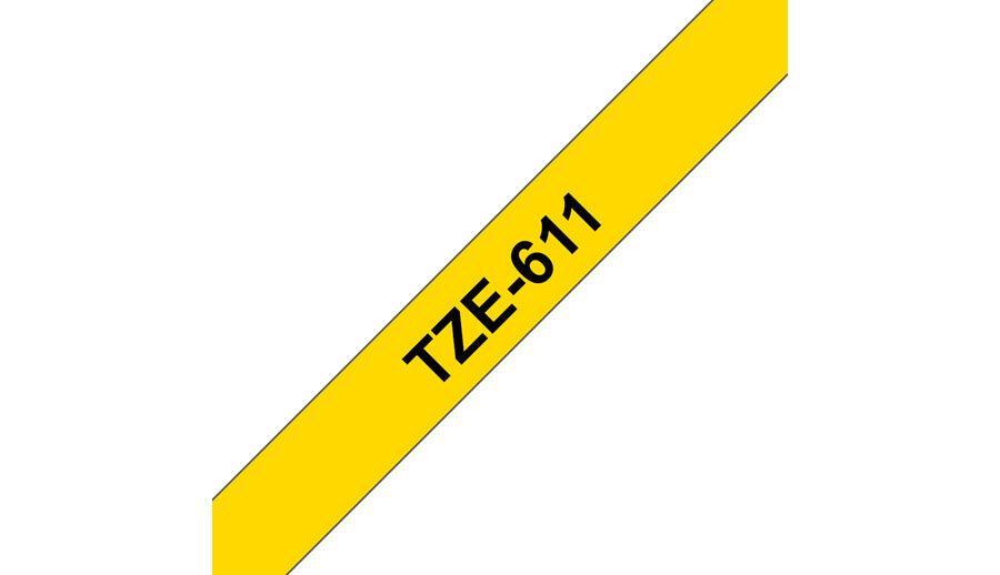 BROTHER 6mm Black on Yellow Laminated Tape | 8m (TZE-611)