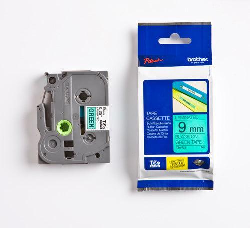 BROTHER 9mm Black on Green Laminated Tape - 8m (TZE-721)