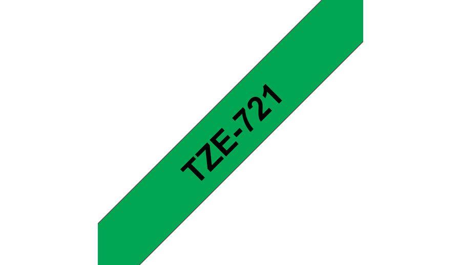 BROTHER 9mm Black on Green Laminated Tape - 8m (TZE-721)