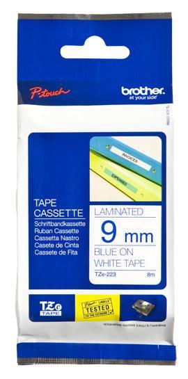 BROTHER 9mm Blue on White Laminated Tape - 8mm (TZE-223)