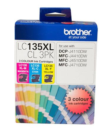 BROTHER Cyan | Magenta and Yellow Ink Cartridges Multipack. Each cartridge prints up to 1200 pages (LC-135XLCL3PK)