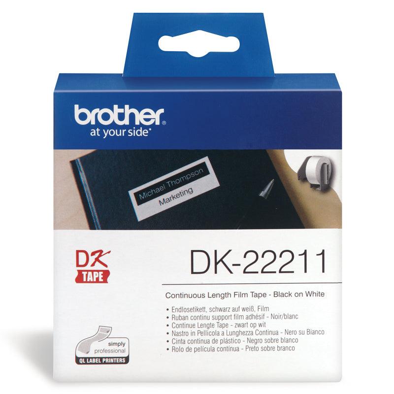 BROTHER Durable Film Tape - Medium Width - Black Print on White - 29mm x 15.24m (DK-22211)