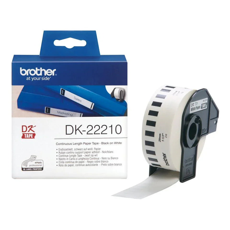 BROTHER Durable White Paper Tape - Medium Width Tape - 29mm x 30.48m (DK-22210)