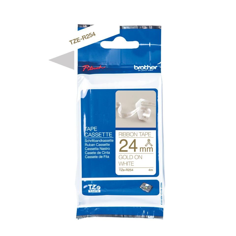 BROTHER Genuine Brother TZe-R254 Ribbon Tape Cassette | Gold on White | 24mm wide (TZE-R254)