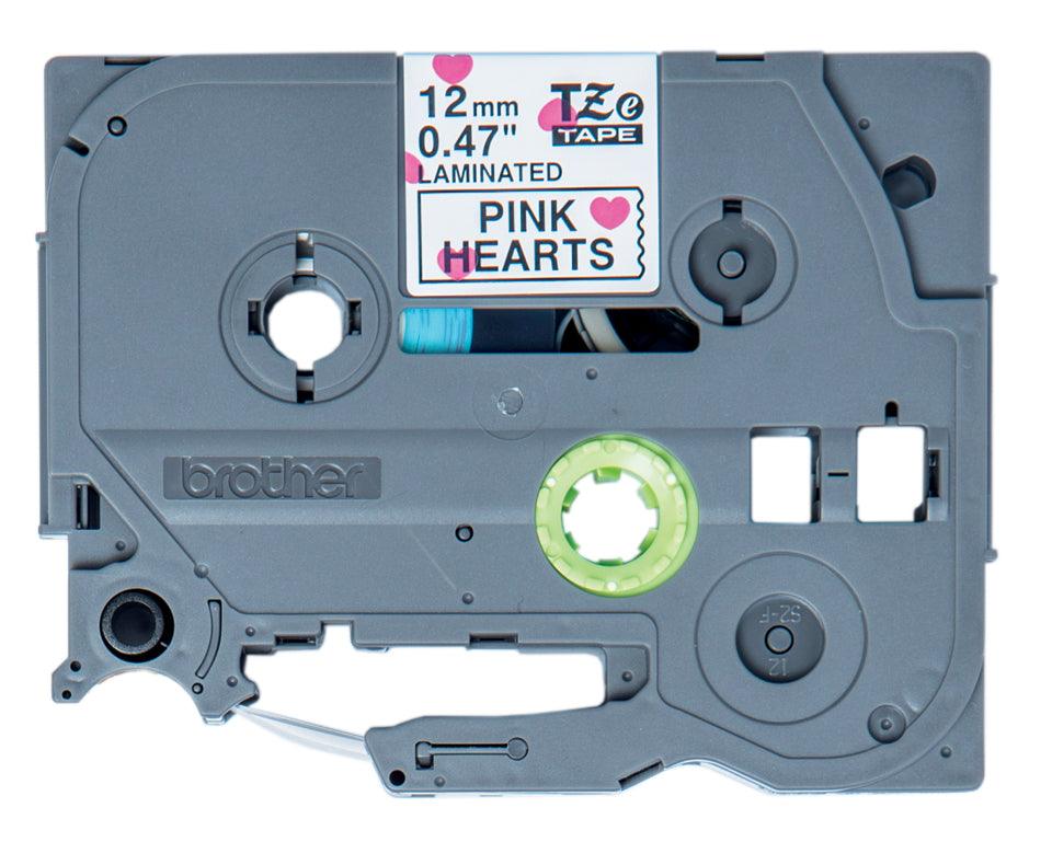 BROTHER Genuine Labelling Tape Cassette | Black on Pink Hearts | 12mm wide (TZE-MPPH31)