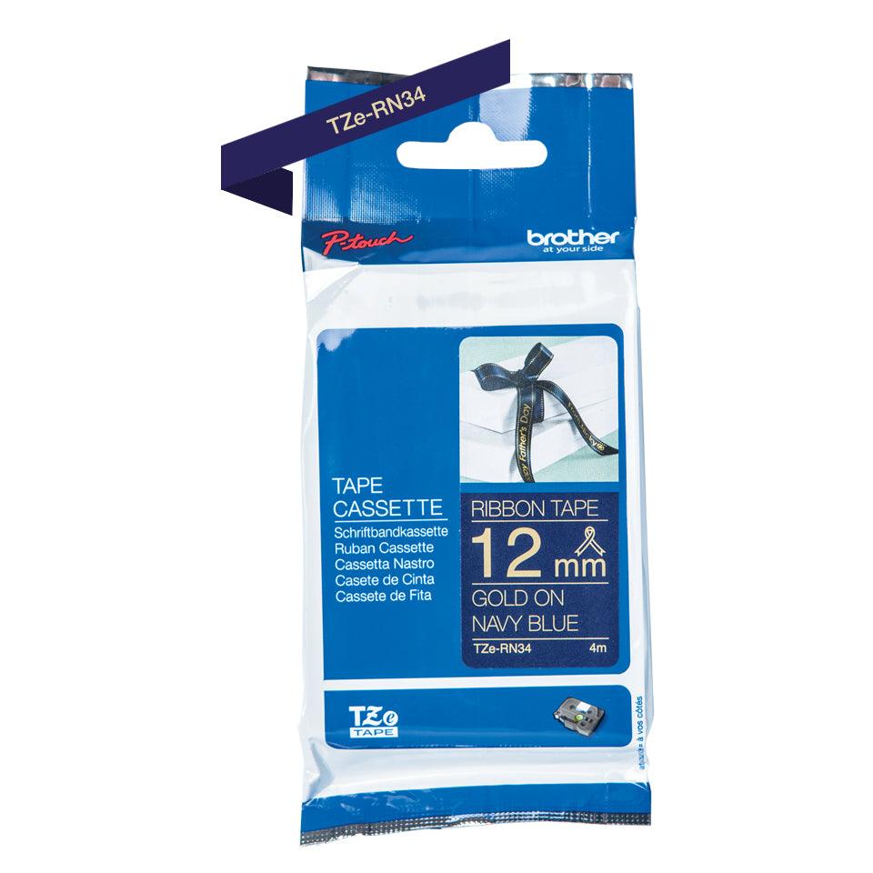 BROTHER Genuine Labelling Tape Ribbon| Gold on Navy Blue | 12mm wide (TZE-RN34)