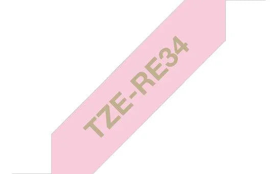 BROTHER Genuine Ribbon Tape Cassette | Gold on Pink | 12mm wide (TZE-RE34)