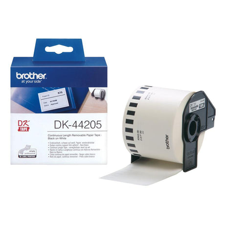 BROTHER Removable Adhesive Paper Tape - Wide - Black Print on White - 62mm x 30.48m (DK-44205)