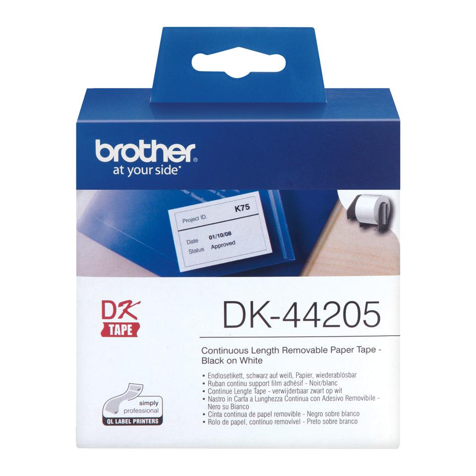 BROTHER Removable Adhesive Paper Tape - Wide - Black Print on White - 62mm x 30.48m (DK-44205)