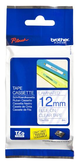 BROTHER TZe-133 - 12 mm blue on transparent tape | 8m (TZE-133)