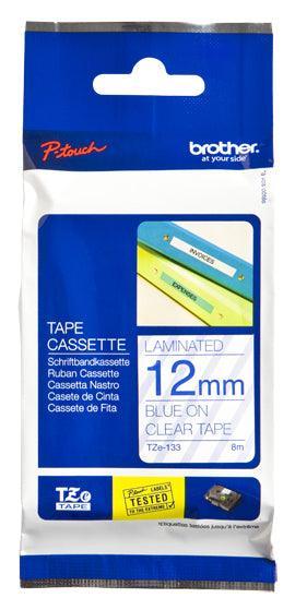 BROTHER TZe-133 - 12 mm blue on transparent tape | 8m (TZE-133)