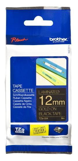 BROTHER TZe-334 - 12 mm gold on black tape | 8m (TZE-334)