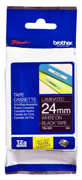 BROTHER TZe-355 - 24 mm white on black tape | 8m (TZE-355)
