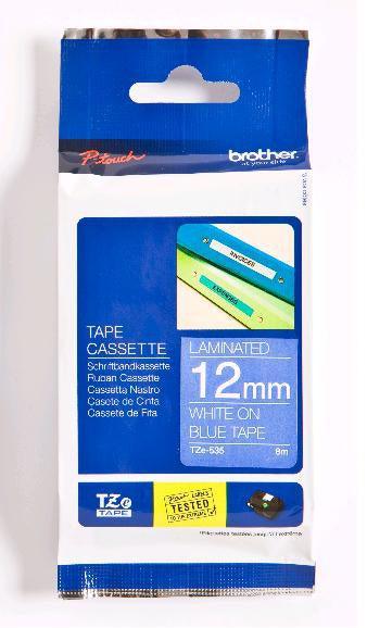 BROTHER TZe-535 - 12 mm white on blue tape | 8m (TZE-535)