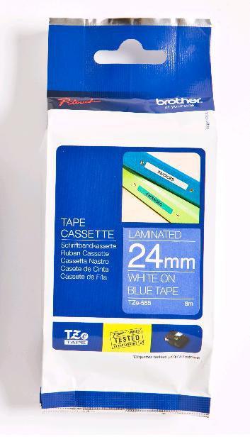 BROTHER TZe-555 - 24 mm white on blue tape | 8m (TZE-555)