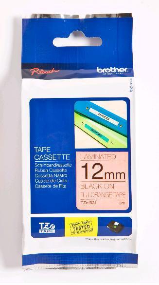 BROTHER TZe-B31 - 12 mm black on fluorescent orange tape | 8m (TZE-B31)
