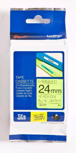 BROTHER TZe-C51 - 24 mm black on fluorescent yellow tape | 8m (TZE-C51)