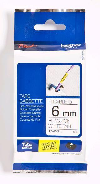 BROTHER TZe-FX211 - 6 mm black on white tape | 8m (TZE-FX211)