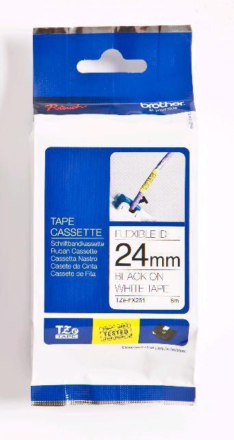 BROTHER TZe-FX251 - 24 mm black on white tape | 8m (TZE-FX251)