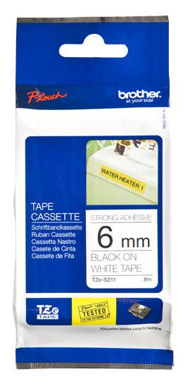 BROTHER TZe-S211 - 6 mm black on white tape | 8m (TZE-S211)