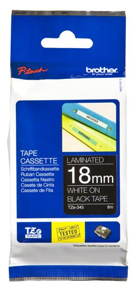 BROTHER White on black Laminated tape 18mm x 8m (TZE-345)