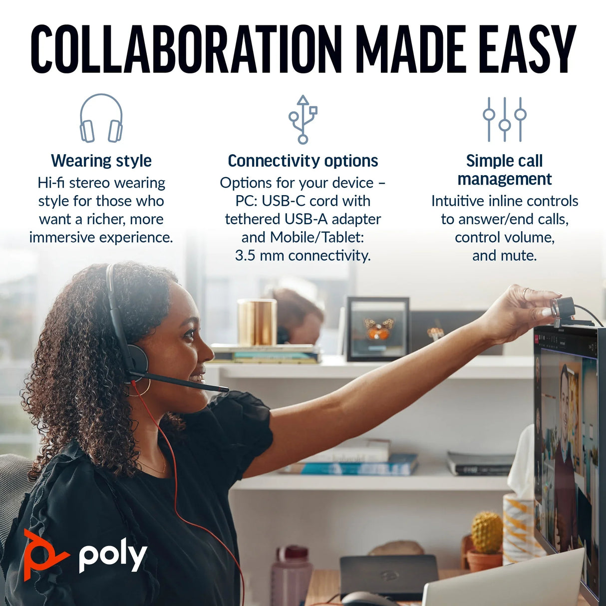 POLY Blackwire 3225 – Wired (3.5mm) / Office / On-Ear Headset