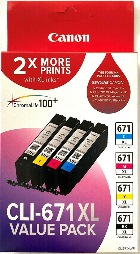 CANON CLI671XLVP | Value Ink Pack | Black | Yellow | Magenta | Cyan XL inks (CLI671XLVP)