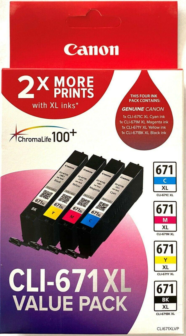 CANON CLI671XLVP | Value Ink Pack | Black | Yellow | Magenta | Cyan XL inks (CLI671XLVP)