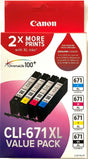 CANON CLI671XLVP | Value Ink Pack | Black | Yellow | Magenta | Cyan XL inks (CLI671XLVP)