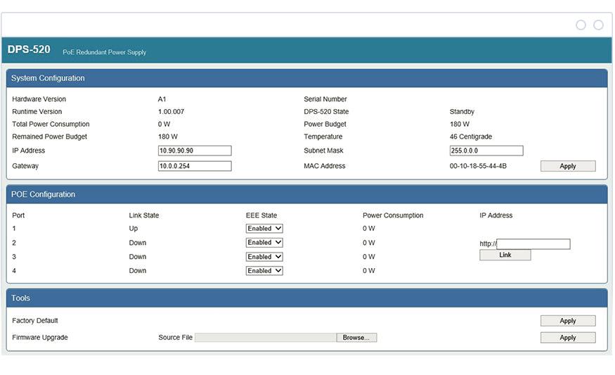 D-LINK 180W Redundant Power Supply DPS‑520 (DPS-520)