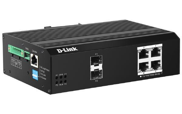 D-LINK 6-Port Gigabit Industrial PoE+ Switch with 4 PoE ports and 2 SFP ports