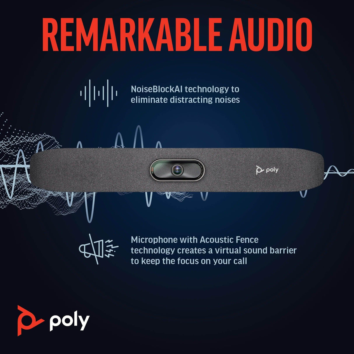 POLY Studio R30 – Full HD (1080p) / 120° Wide-Angle / 8-Mic Array – UC Conference Camera