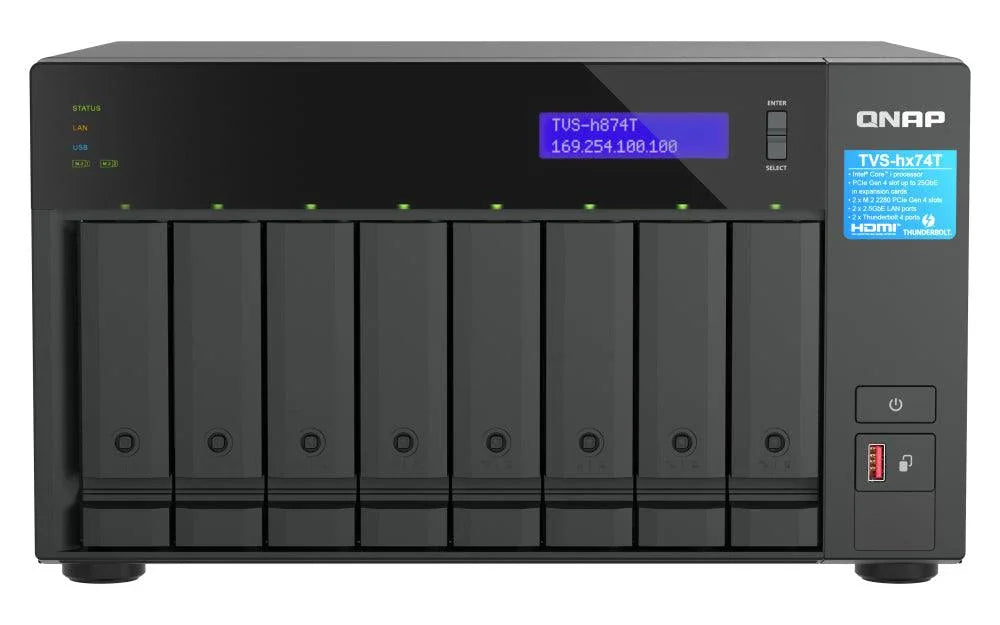 QNAP i7 | Intel UHD Graphics 770 | 32 GB SODIMM DDR4 | 5GB Flash | 8 x 3.5" SATA | 2 x M.2 | 7.34 kg (TVS-H874T-I7-32G)