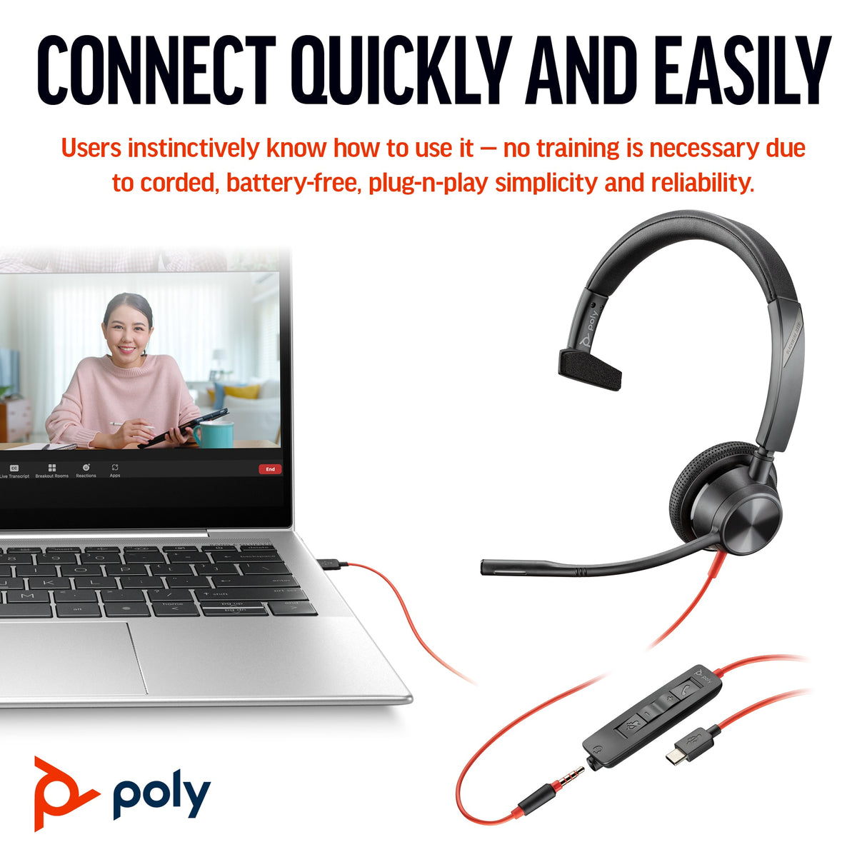POLY Blackwire 3315 Monaural USB-C Headset