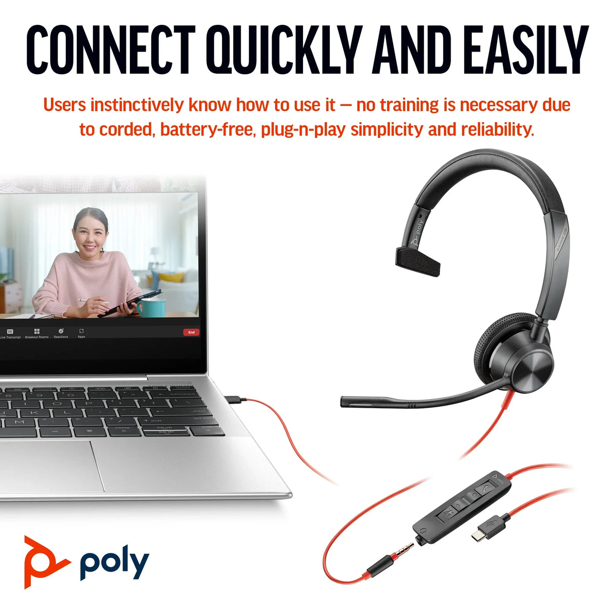 POLY 3315 – Wired (USB-C) / Mono / Office – On-Ear Headset