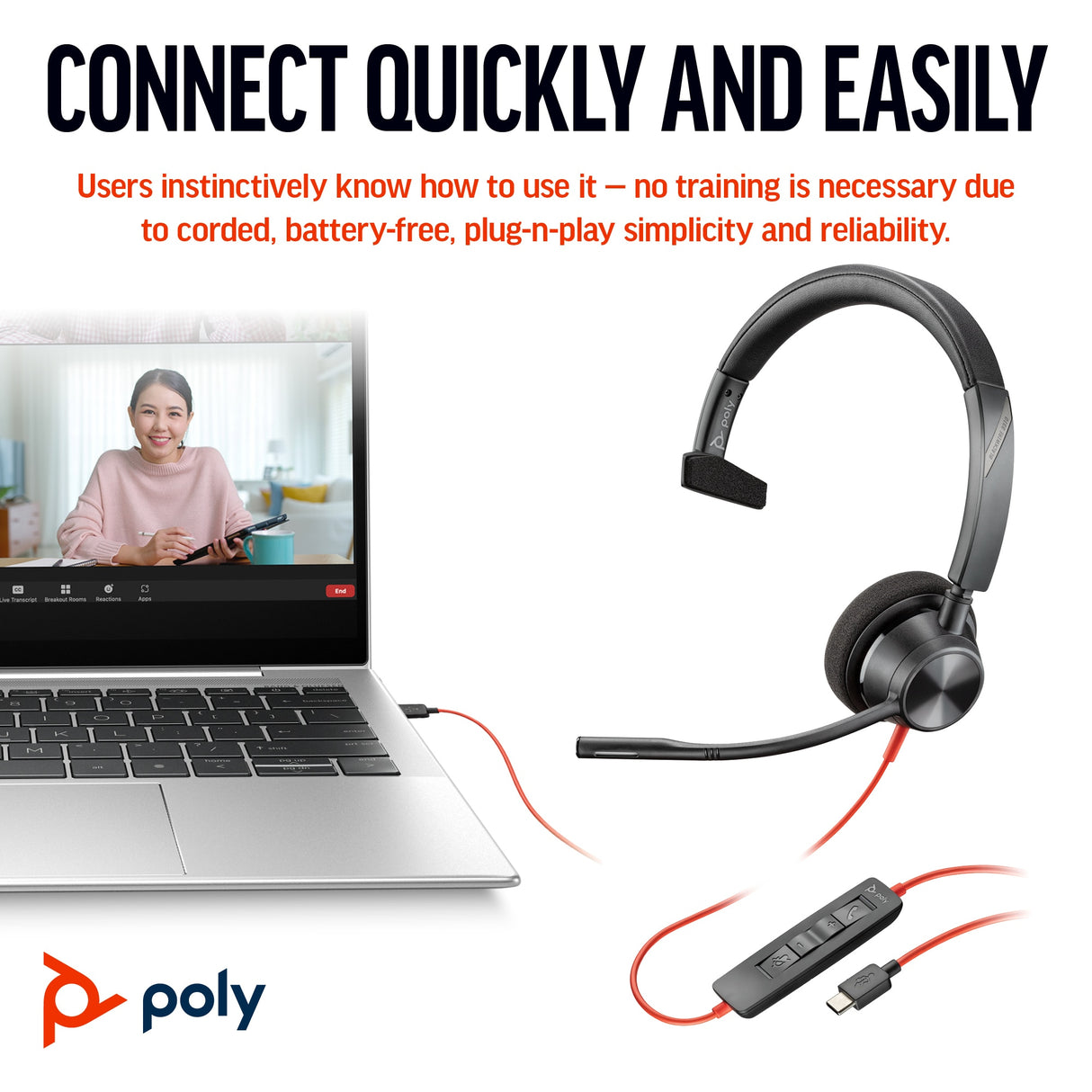 POLY Blackwire 3310 Monaural USB-C Headset
